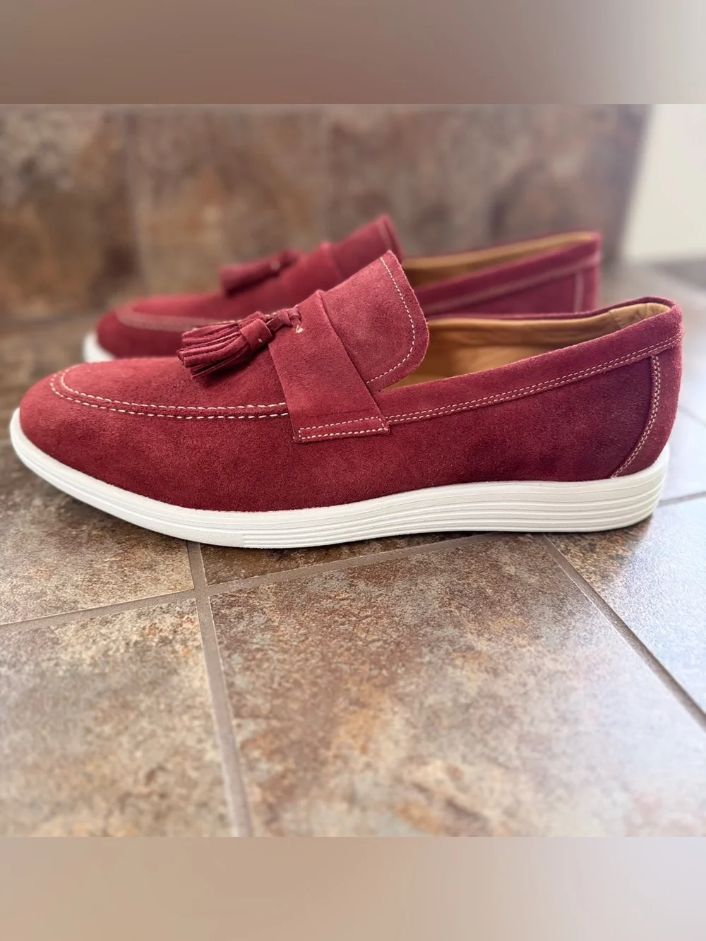 New Marc Joseph New York Men’s Suede Tassel Loafers Red Size 11.5